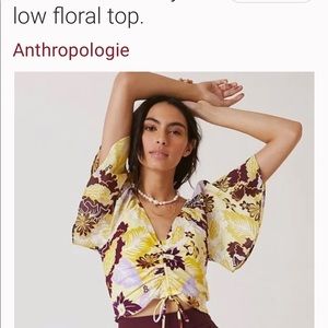 ANTHROPOLOGIE MAEVE FLORAL CINCHED FLUTTER-SLEEVE TOP NEW Size L